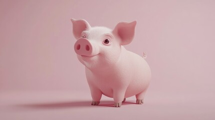 3D Cute Pig in Mobile Game Design. Empty Isolated Background. National Pig Day in USA
