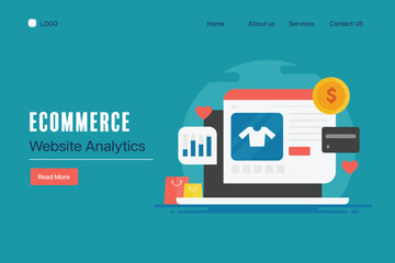 Fototapeta premium eCommerce web analytics showing sales, inventory stock, marketing KPI and financial data conceptual vector illustration.