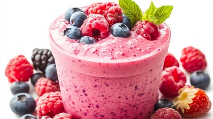 Refreshing Berry Smoothie With Fresh Berries, A Healthy Summer Drink On A White Background