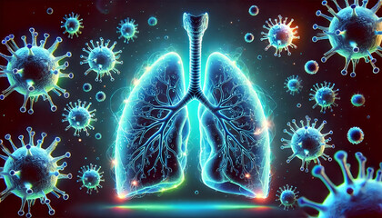 A highly detailed and visually striking illustration of a dangerous virus in a modern medical-themed design. 