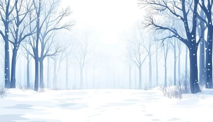 Fototapeta premium Snowy Winter Wonderland Serene Forest Landscape with Delicate Snowflakes and Icy Textures