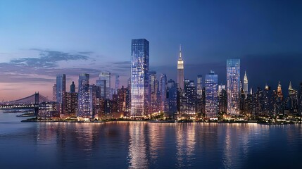 Fototapeta premium A Panoramic View of New York City's Skyline with Iconic Landmarks