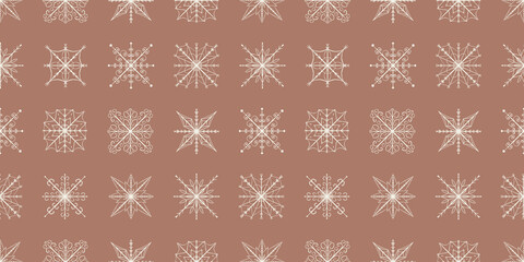 Seamless pattern with geometric snowflake ornament in a milky color on a mocha mousse background 