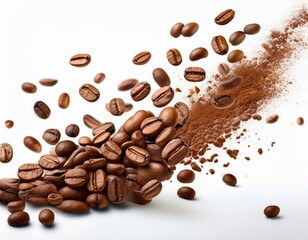 Obraz premium Coffee Splash with Coffee Beans Isolated on White Background