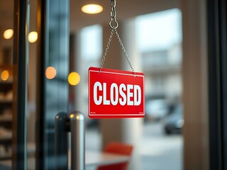 "CLOSED" red signage hanging in front of a shop door 
