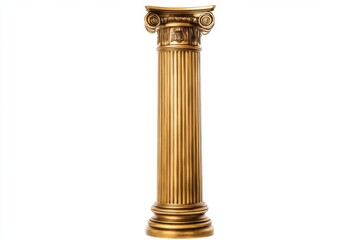 Golden column, classic antique gold pillar isolated on white background