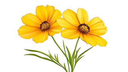 Naklejka premium Bright Yellow Flowers with Delicate Petals and Vibrant Center against White Background, Ideal for Nature and Spring Themes in Design Projects