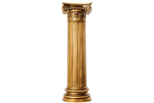 Golden column, classic antique gold pillar isolated on white background