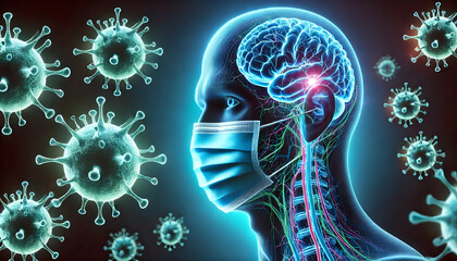 A highly detailed and visually striking illustration of a dangerous virus in a modern medical-themed design. 