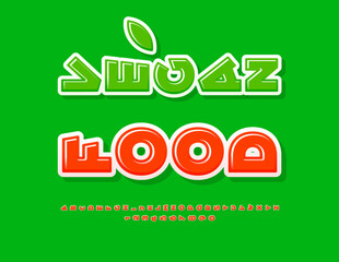 Fototapeta premium Vector ecologic advertisement Vegan Food. Rotated Digital Font. Glossy Red Alphabet Letters and Numbers set.