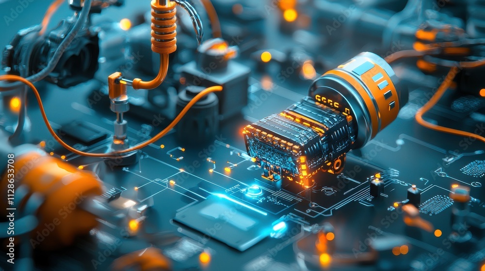 Poster assembling battery production process factory station industrial content high-tech environment close