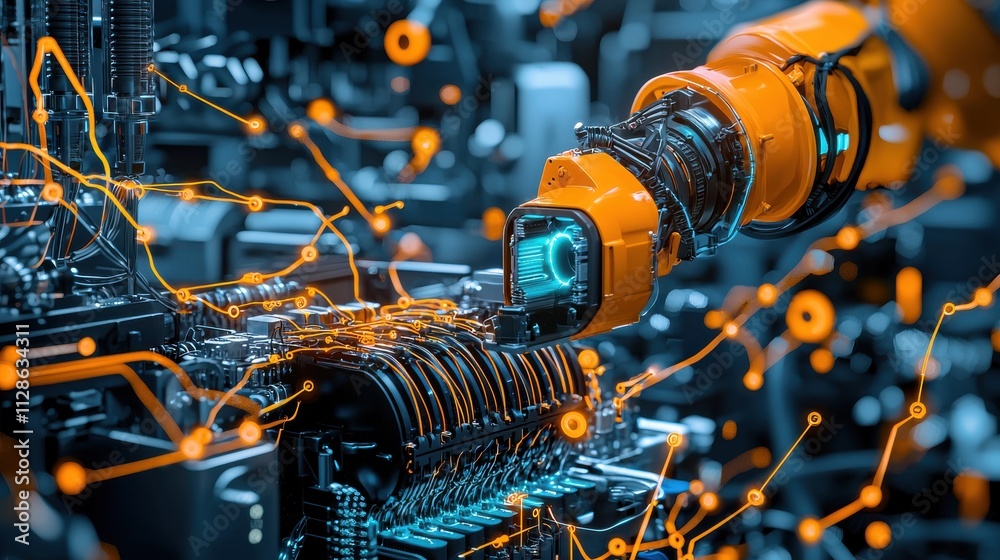 Fototapete robotic arm precisely aligning ev battery cells during standard assembly process in advanced manufac