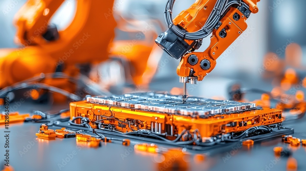 Fototapete robotic system stacking pouch cells into ev battery standards manufacturing facility technical proce