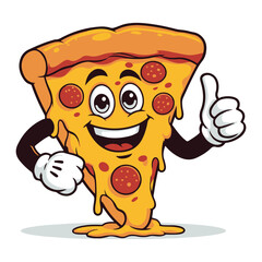 Floating Funny cartoon slice pizza.playing football pizza. pizza vector Icon Illustration Food