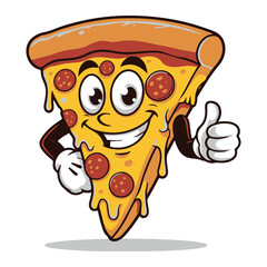 Floating Funny cartoon slice pizza.playing football pizza. pizza vector Icon Illustration Food