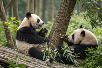 Two years aged young giant Pandas (Ailuropoda melanoleuca), Chengdu, Sichuan, China