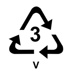Plastic recycling symbol or plastic identification codes or. Number 3 V.