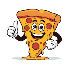 Floating Funny cartoon slice pizza.playing football pizza. pizza vector Icon Illustration Food