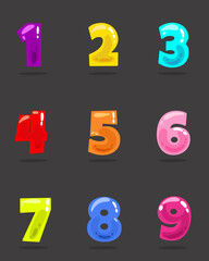 Comic childish colorful numbers set. Vector icons on white background.