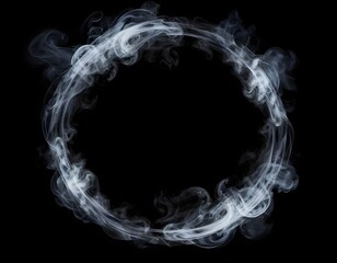 Mystical Swirling Smoke Ring Frame on black background with copy space for text at the center. Mystical Foggy Halloween Background