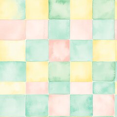 Pastel Watercolor Tile Seamless Pattern – Abstract Yellow, Pink, Green Hand-Painted Squares Background for Scrapbooking, Digital Papers, Home Decor, Crafting, and Artistic Design