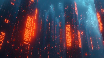 Fototapeta premium A cityscape with glowing data streams, representing the interconnected nature of smart cities and AI technology.