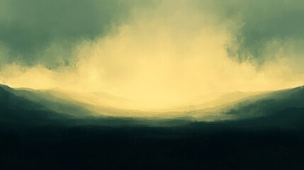 Fototapeta premium Serene Yellow Dawn Over Misty Mountains