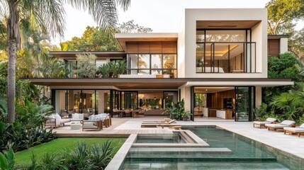 Fototapeta premium Experience serenity in a luxury mansion with lush surroundings