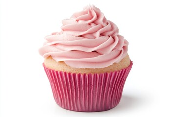 Pink cupcake isolated on white background