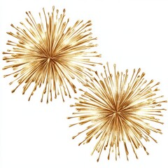 Obraz premium Two fireworks blooming, in golden yellow and white colors, on a white background