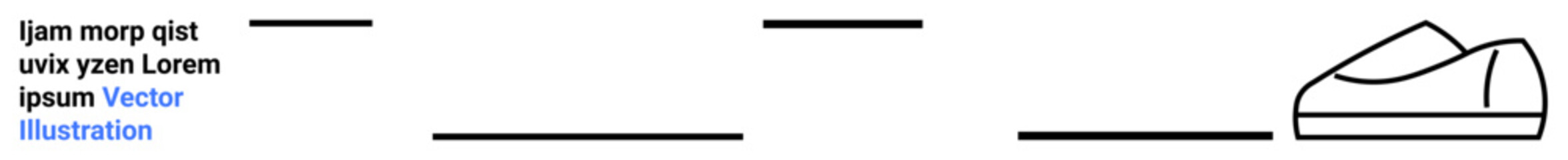 Shoe outline, abstract black lines, and blue placeholder text elements. Ideal for modern design, minimalism, web design, branding, landing page mockups, product showcases, and fashion themes. Landing