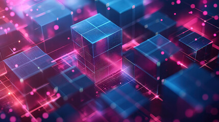 Obraz premium Geometric background with isometric blocks for blockchain technology