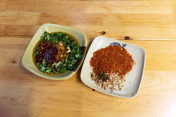 Chengdu, China skewered cooking oil dish and dry dish dip