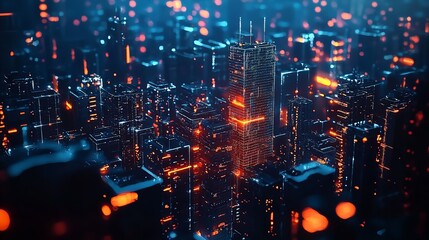 Fototapeta premium Abstract Night Cityscape Background of a Smart City