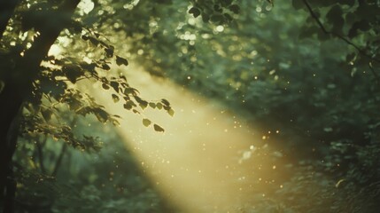 Obraz premium Sunlit Leaves and Dust Motes in a Forest