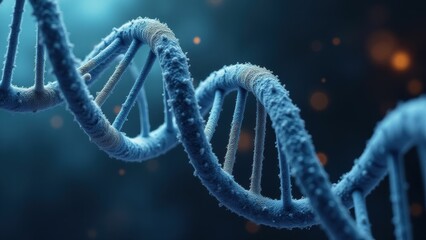 Close-up of a glowing DNA helix in a futuristic molecular design, symbolizing genetic engineering and biotechnology