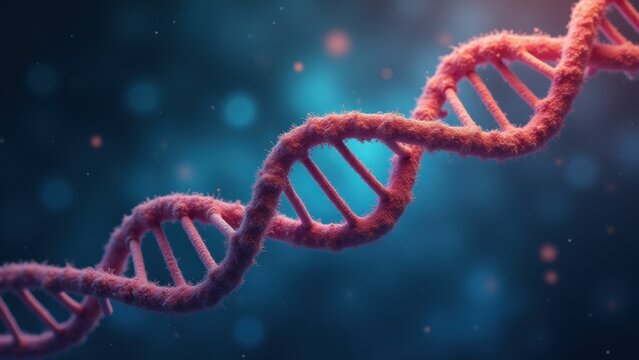 Entangled DNA strands glowing in bioluminescent red light, representing advanced genetic technology