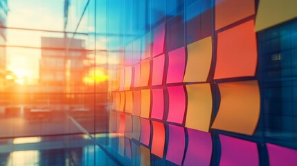 Obraz premium Colorful Sticky Notes Adorn Office Window Pane