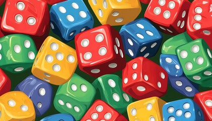 A seamless illustration of colorful dice