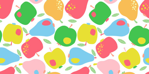 Seamless pattern with apples and pears. Abstract multi-colored fruit print. Vector graphics.