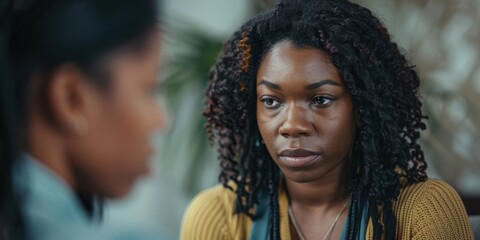 Fototapeta premium Counseling and emotional support as a therapist discusses mental health and empathy with a client during a grief therapy session