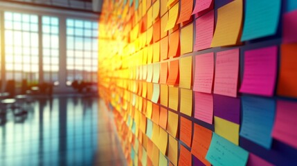 Colorful Sticky Notes Adorn A Wall In Office Setting