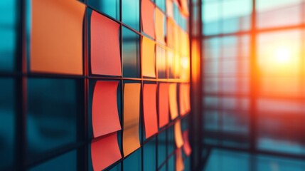 Orange and Red Notes on a Grid Wall