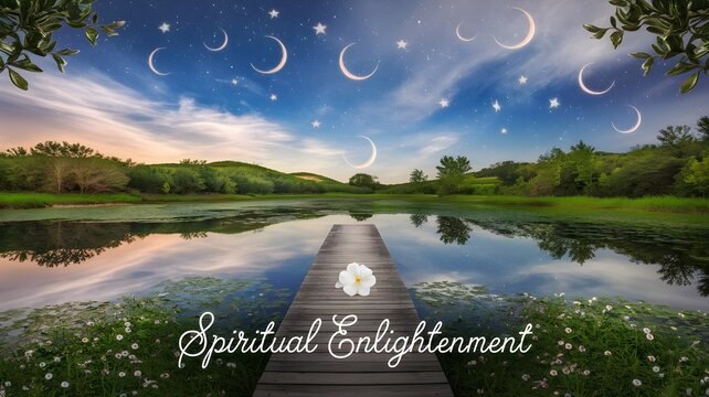 "Spiritual Enlightenment" surrounded by crescent moons and stars