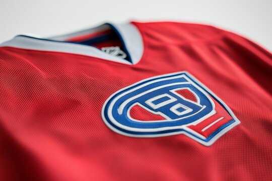 Vibrant red jersey featuring a bold logo. Perfect for fans and sports enthusiasts. This jersey captures team spirit and style effortlessly. Generative AI