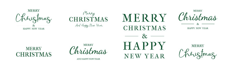 Merry Christmas and Happy New Year Lettering in Modern Font. Trendy Holiday Lettering for Posters, Banners, Flyers, Backgrounds, Cards, Web, Social Media, Sales, Apps, Marketing.