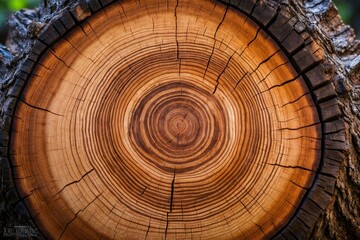 Natural wood cross section highlighting age rings and texture