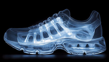 X ray of shoe showcasing cushioning technology and design details