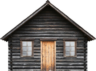 Naklejka premium Rustic wooden cabin with a sturdy, inviting door.