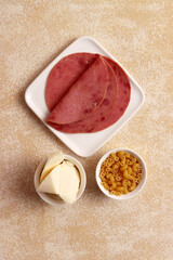 macaroni schotel ham cheese parmesan mozarella desert pasta baked snack business photo background